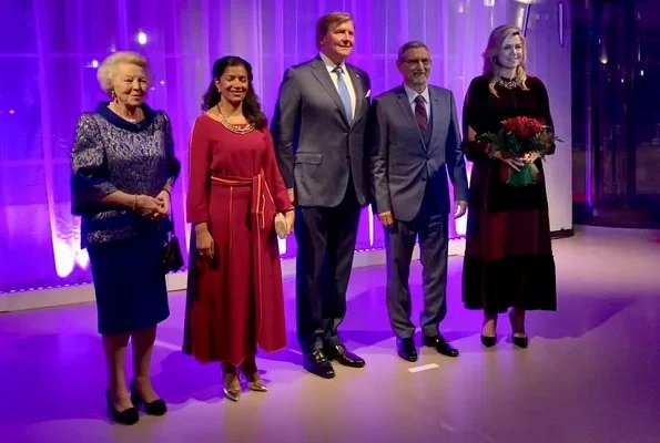 Princess Beatrix. Queen Maxima wore a new Basilia velvet midi dress by Zeus + Dione