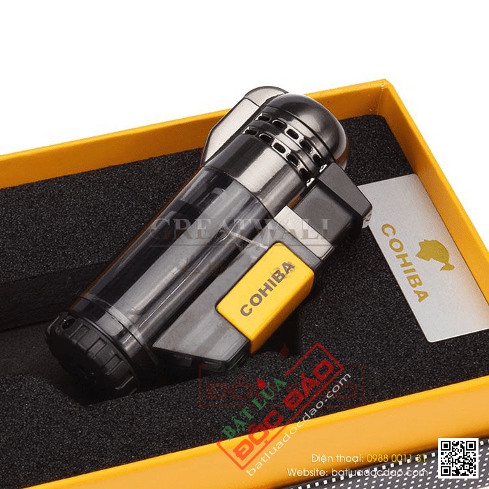 Bật lửa Cohiba khò xì gà 3 tia có vách kính soi gas Bat-lua-xi-ga-cohiba-cao-cap