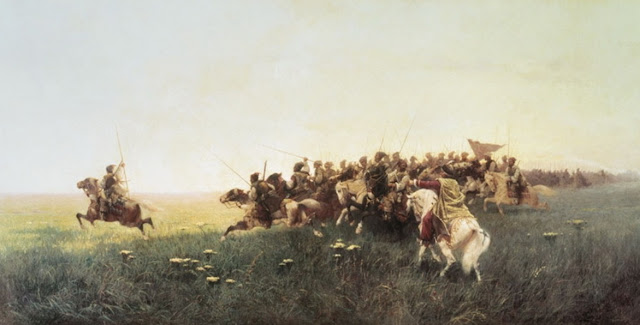 Атака конных запорожцев. Картина Франца Рубо