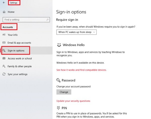 Password immagine in Windows 10