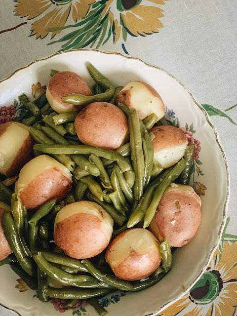 Fresh Green Beans and New Potatoes, a simple side dish full of flavors from the garden, homegrown green beans, and the first crop of new potatoes.