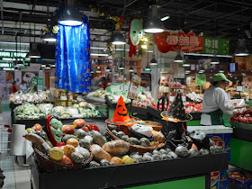 Halloween display of gourds for sale at a Carrefour in Zhongshan, China