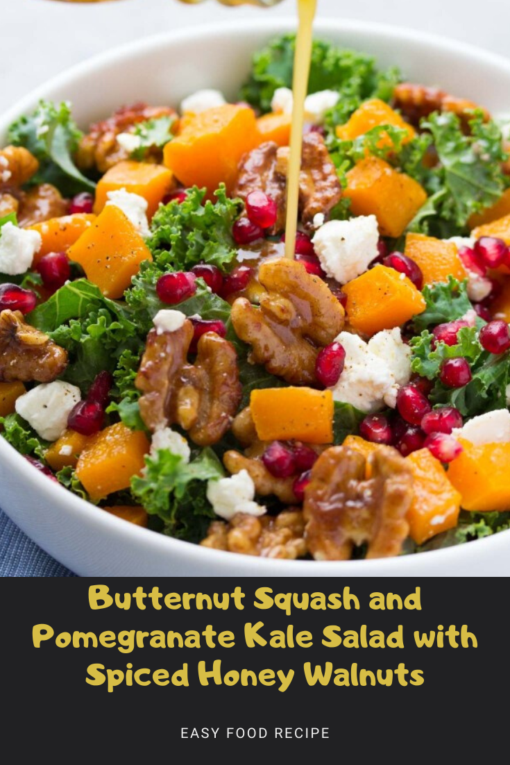 Butternut Squash and Pomegranate Kale Salad with Spiced Honey Walnuts