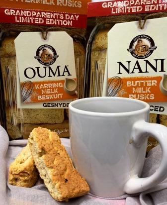 OUMA Rusks OUMA rusks with cup and OUMA boxes in background