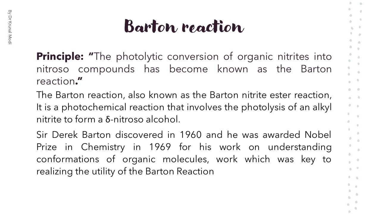 Named Organic Chemical ReactionLecture3 (Barton reaction or Barton