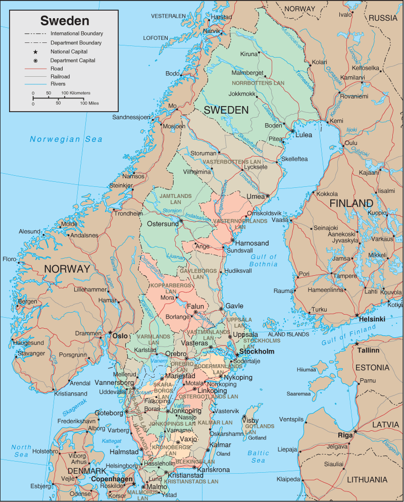 Sverige Politiska Kartan bild | Karta över Sverige, Geografisk, Fysisk