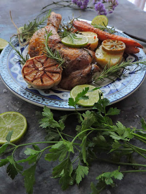 Pollo al limón y romero con verdura asada