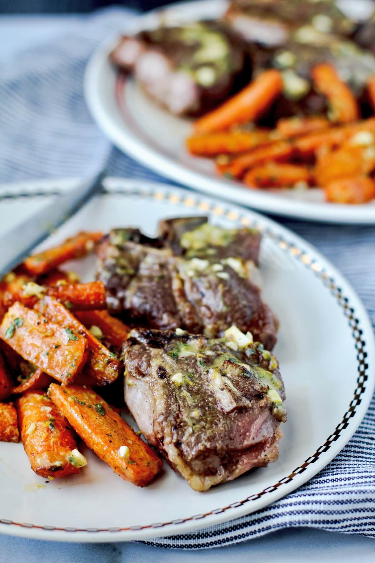 Air Fryer Lamb Chops with Roasted Carrots and Mustard Thyme Sauce