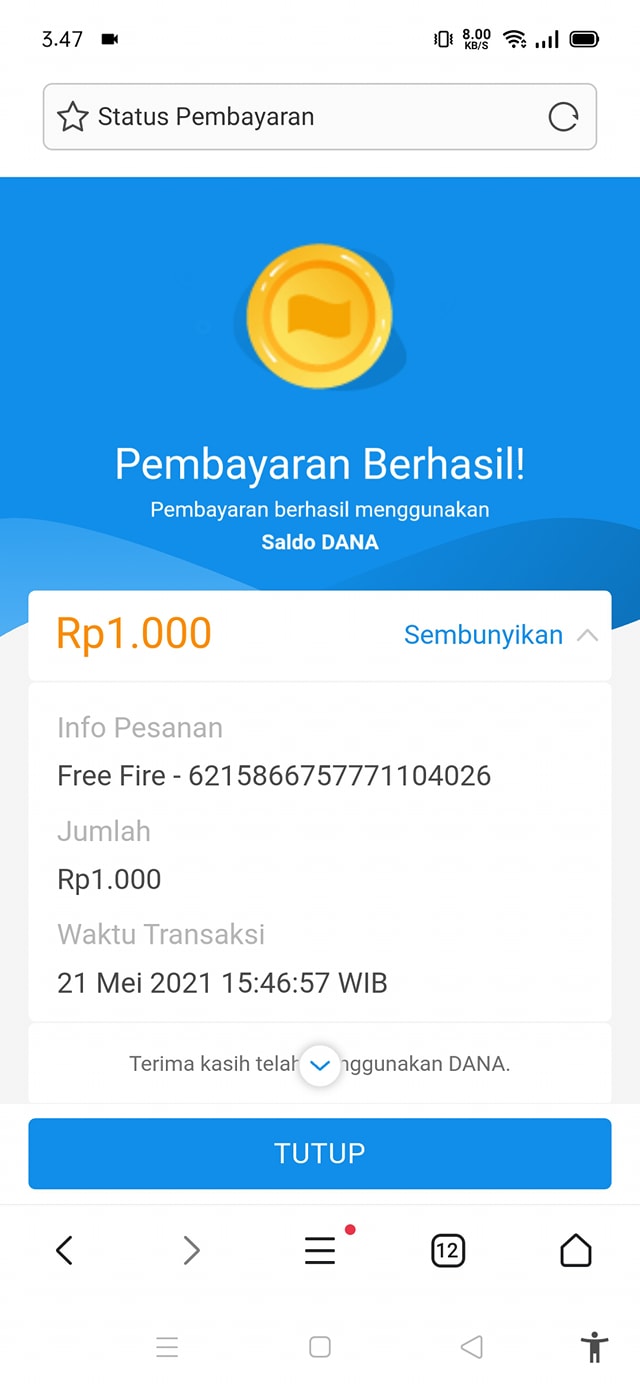 Cara Top Up Diamond Free Fire Di Pakai Dana