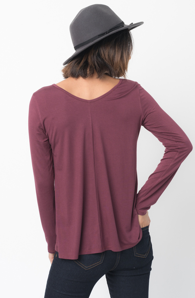 Shop for Red brown Long Sleeves Cross Front Neckline Tee Jersey Tunic Online - $30 - on caralase.com