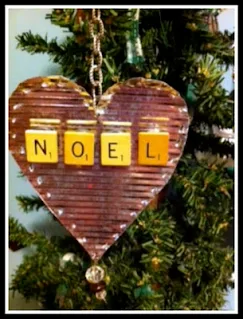 tin punch ornament with scrabble letters