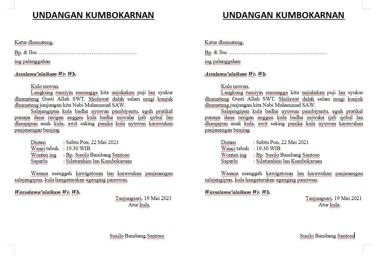 Contoh Undangan Kumbokarnan Pembentukan Panitia Pernikahan Simpel Agung Id