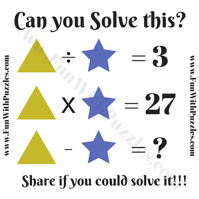 Can you solve this Picture Math Number Puzzle? T/S=3, T*S=27, then T-S=?