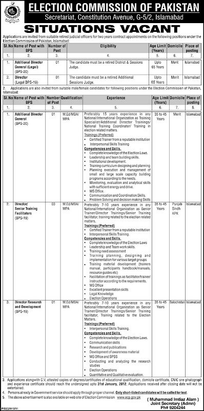 Jobs in Election Commissions Of Pakistan Islamabad