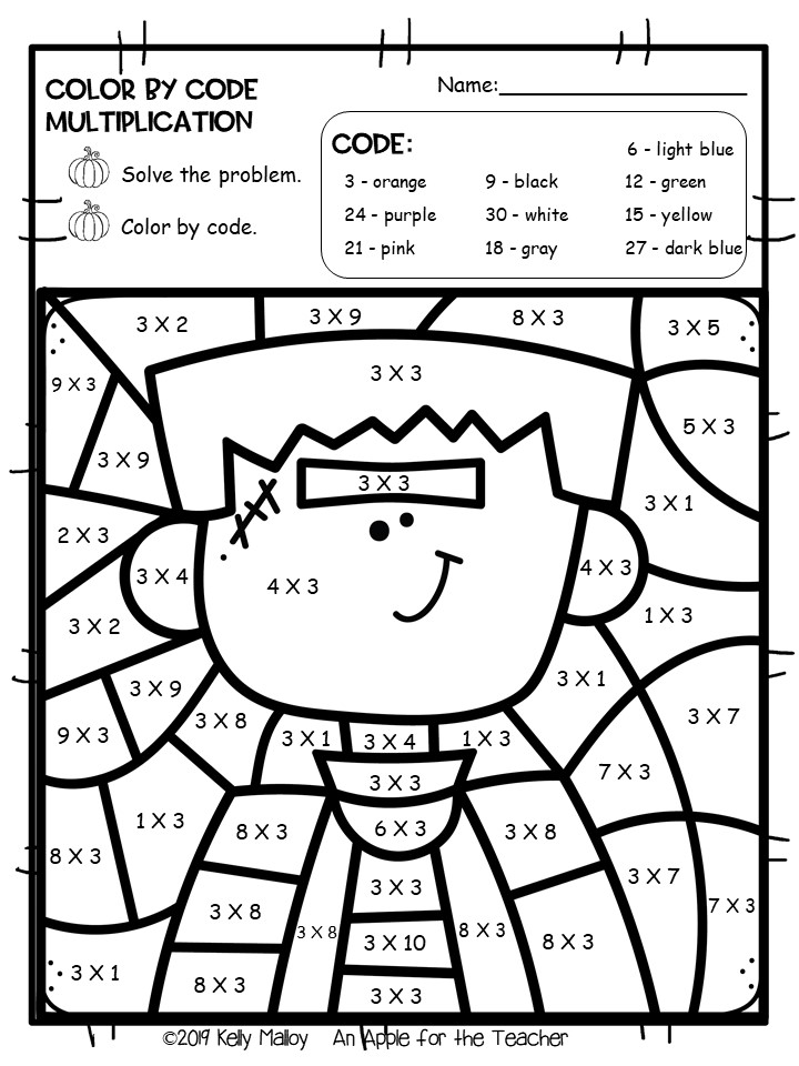 An Apple For The Teacher Halloween Color By Number Math Facts Practice