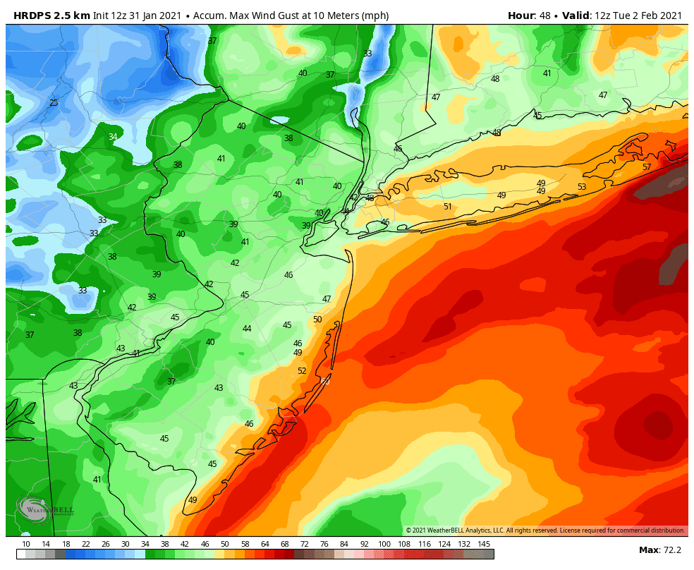 The EDGE Weather Sunday Afternoon Model Snow and Wind Gust Maps