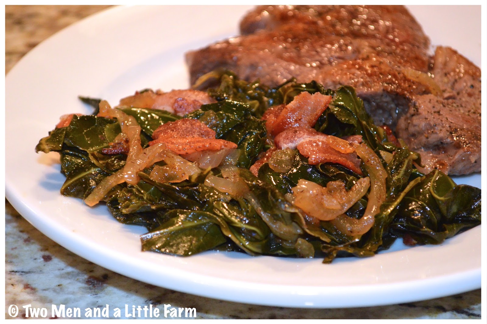 Two Men and a Little Farm COLLARD GREENS WITH BACON AND ONIONS