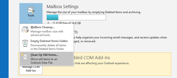 массовый архив электронной почты в Outlook