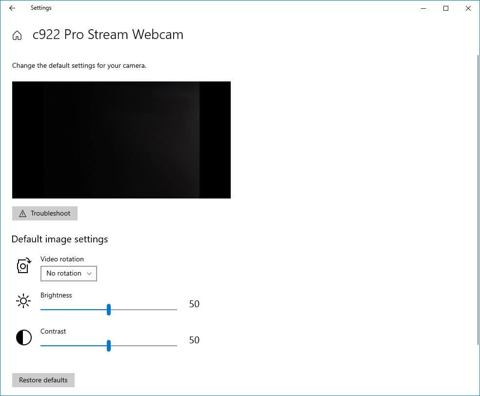 webcam configure settings windows 10 21h2