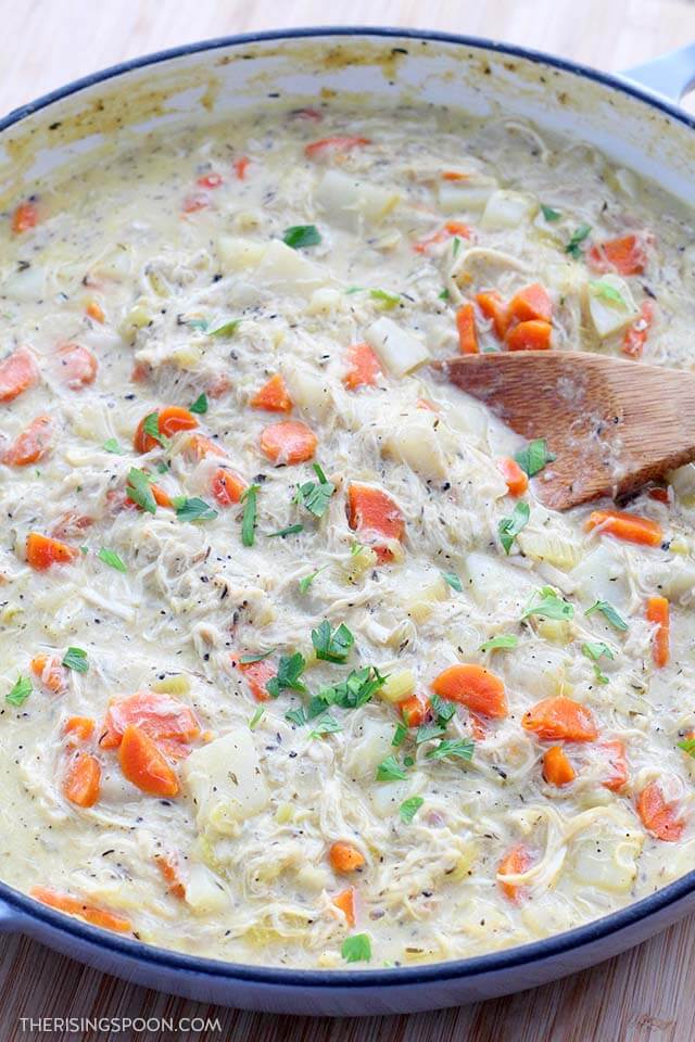 Skillet Chicken Pot Pie with Cheddar Garlic Drop Biscuits The Rising Spoon