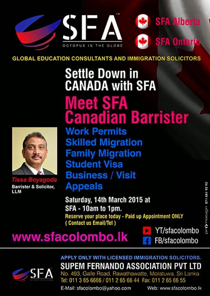 Work Permits Skilled Migration Family Migration Student Visa Business / Visit Appeals Saturday, 14th March 2015 at   SFA - 10am to 1pm.