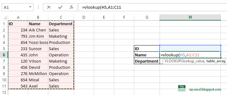 Raj Excel: Using VLOOKUP function (step by step tutorial)