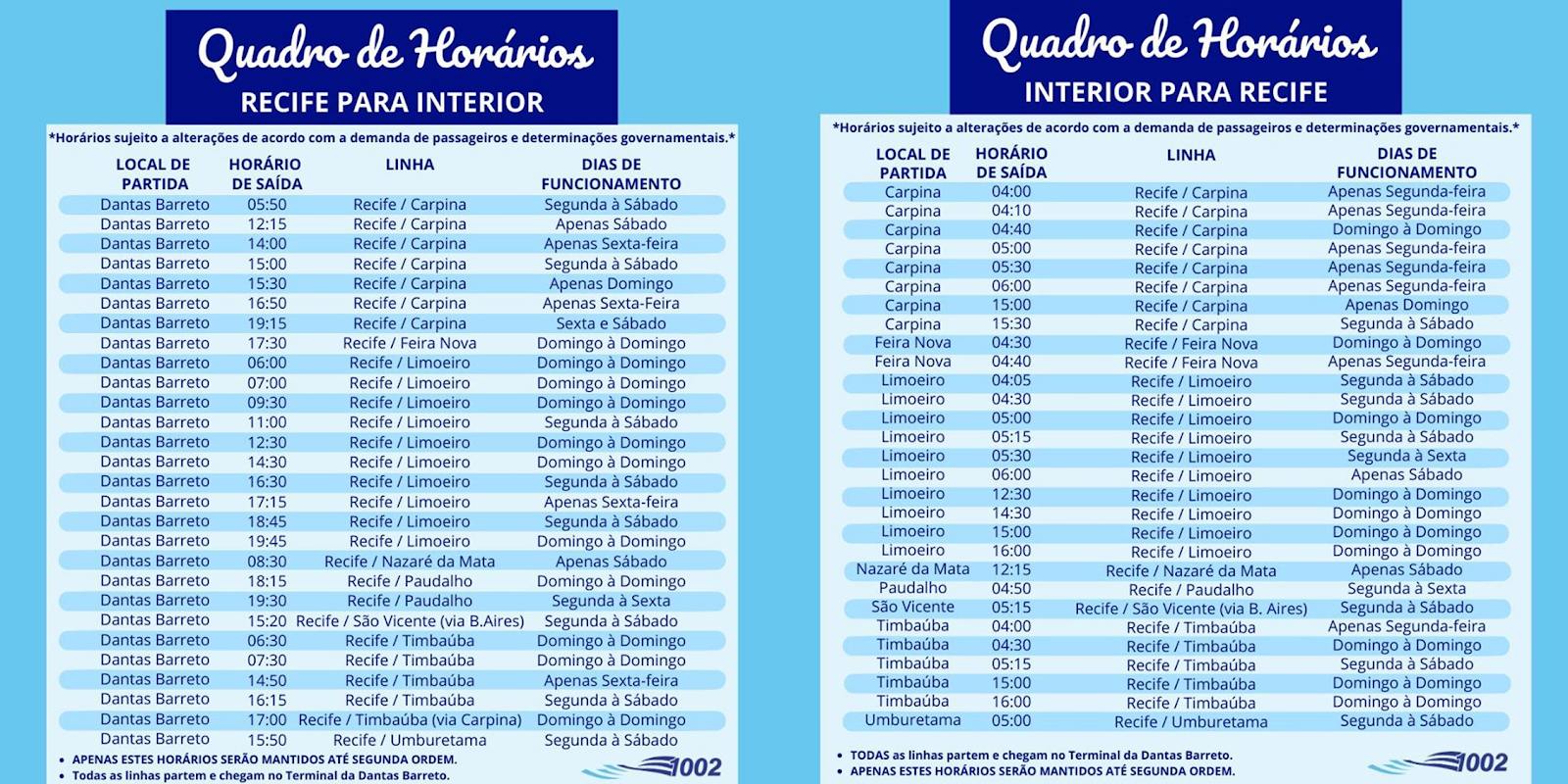 BLOG DO DJALMA LOPES Expresso 1002 Horário dos ônibus Recife para Interior e Interior para