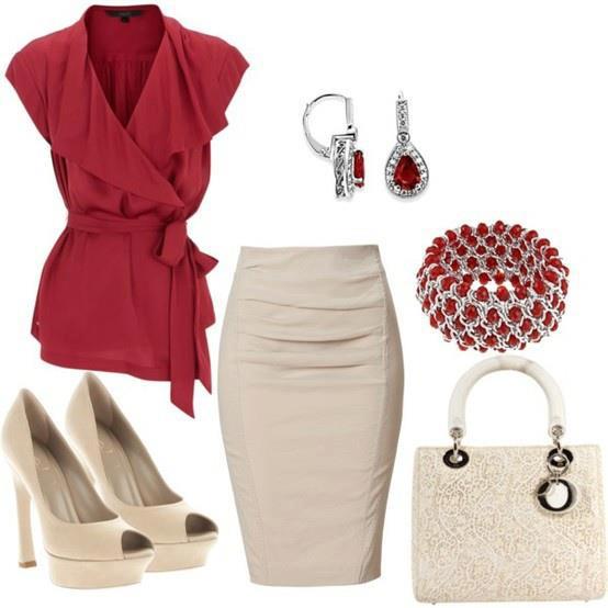 White skirt with red blouse and accessories combination | Combination ...