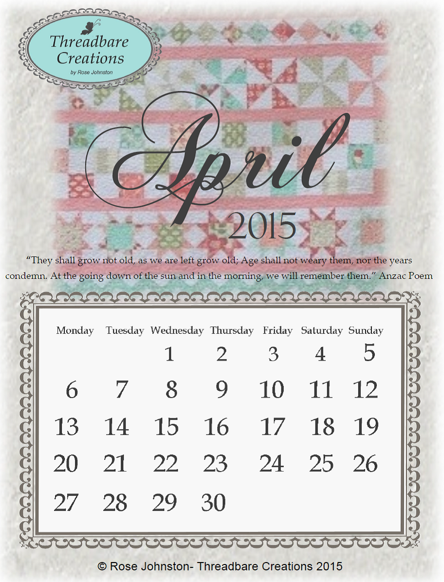 Free April 2015 Calendar Threadbare Creations