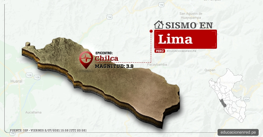 Temblor en Lima de Magnitud 3.9 (Hoy Viernes 2 Julio 2021) Sismo - Epicentro - Chilca - Cañete - IGP - www.igp.gob.pe