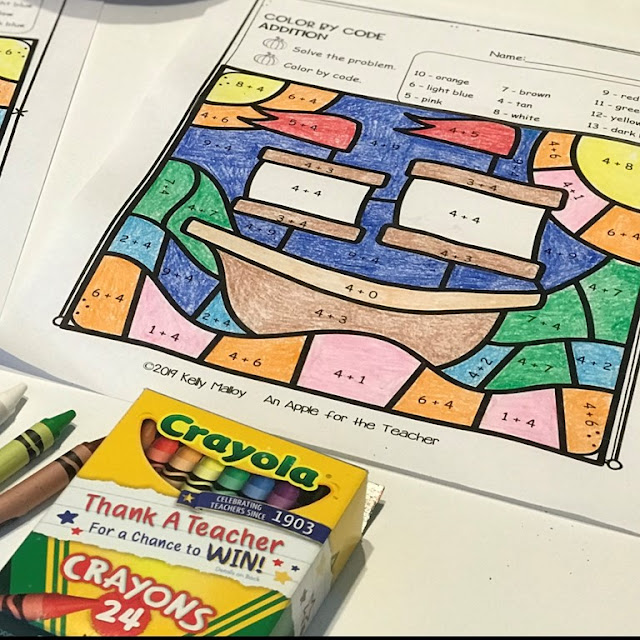 Thanksgiving Color By Number Math Facts Practice Addition boat