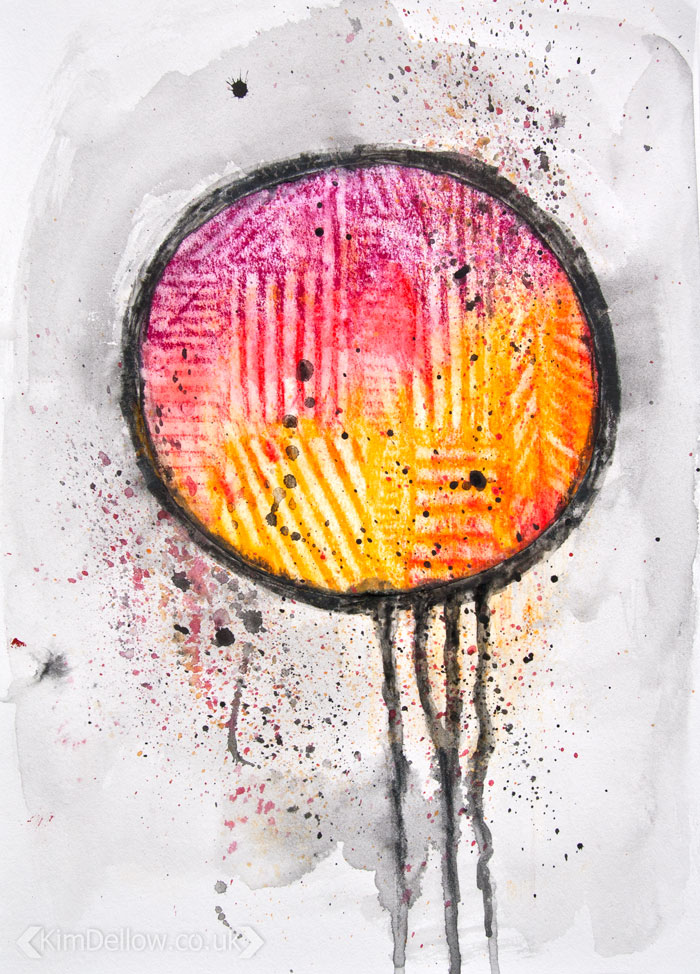 Art Journal Page using stencil rubbing by Kim Dellow