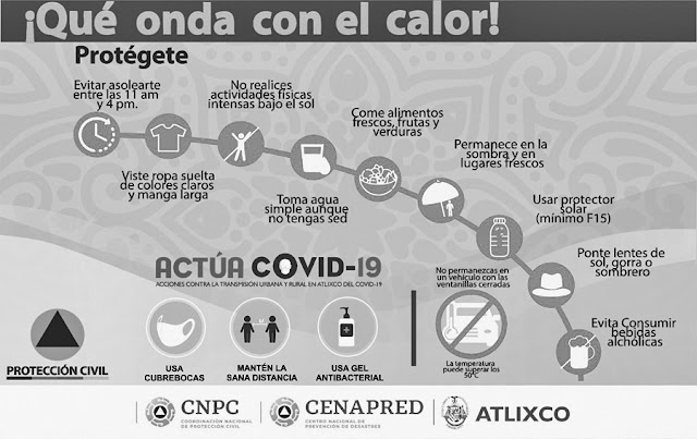 Protección Civil de Atlixco emite recomendaciones por temporada de calor y no bajar la guardia contra el COVID 19