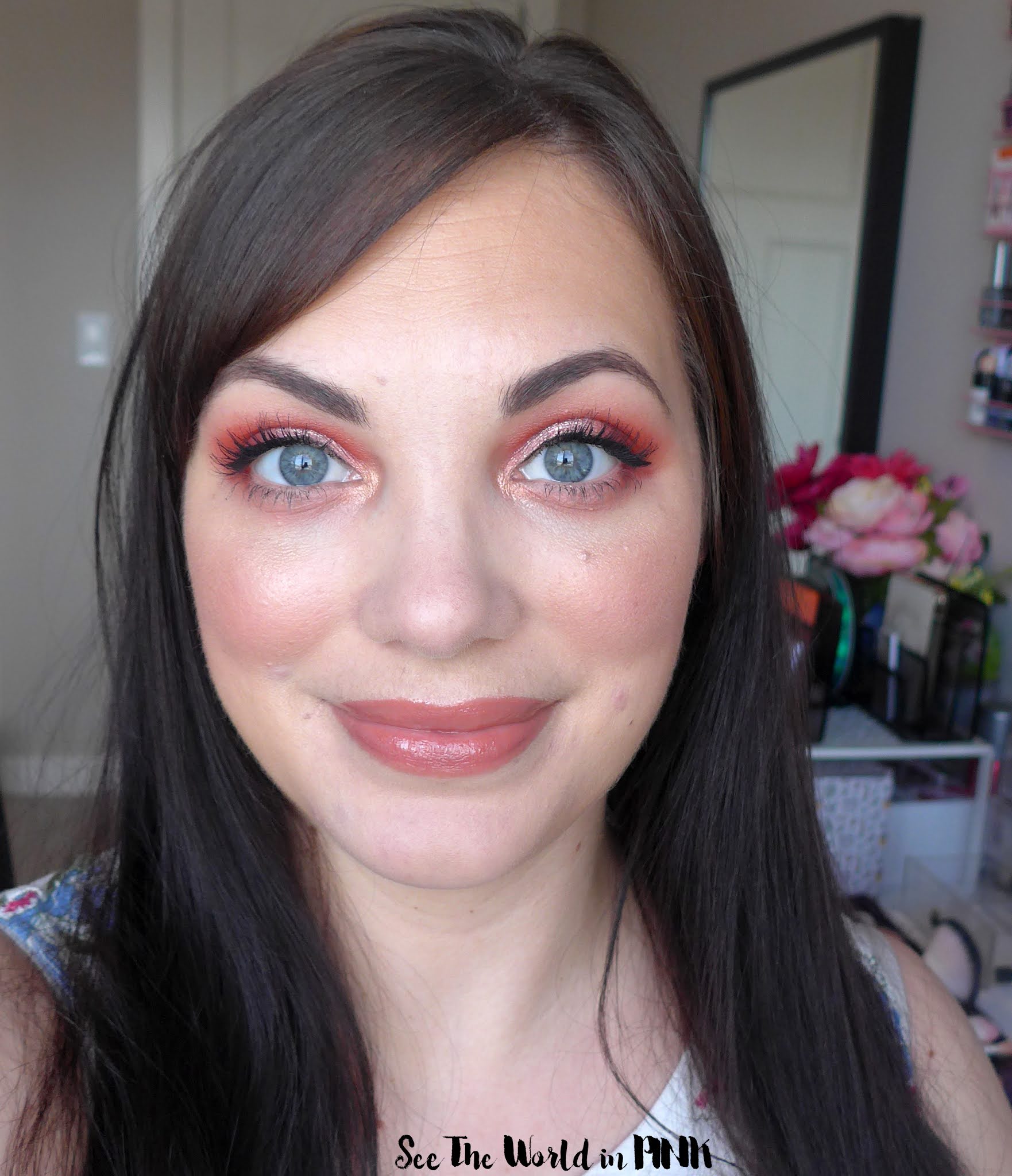 April Shop My Stash Coral Pink Makeup Look See the World in PINK