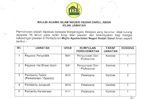 Jawatan Kosong Majlis Agama Islam Negeri Kedah