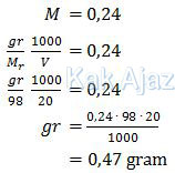 Menentukan massa H2SO4 dari nilai molar, massa setelah titrasi
