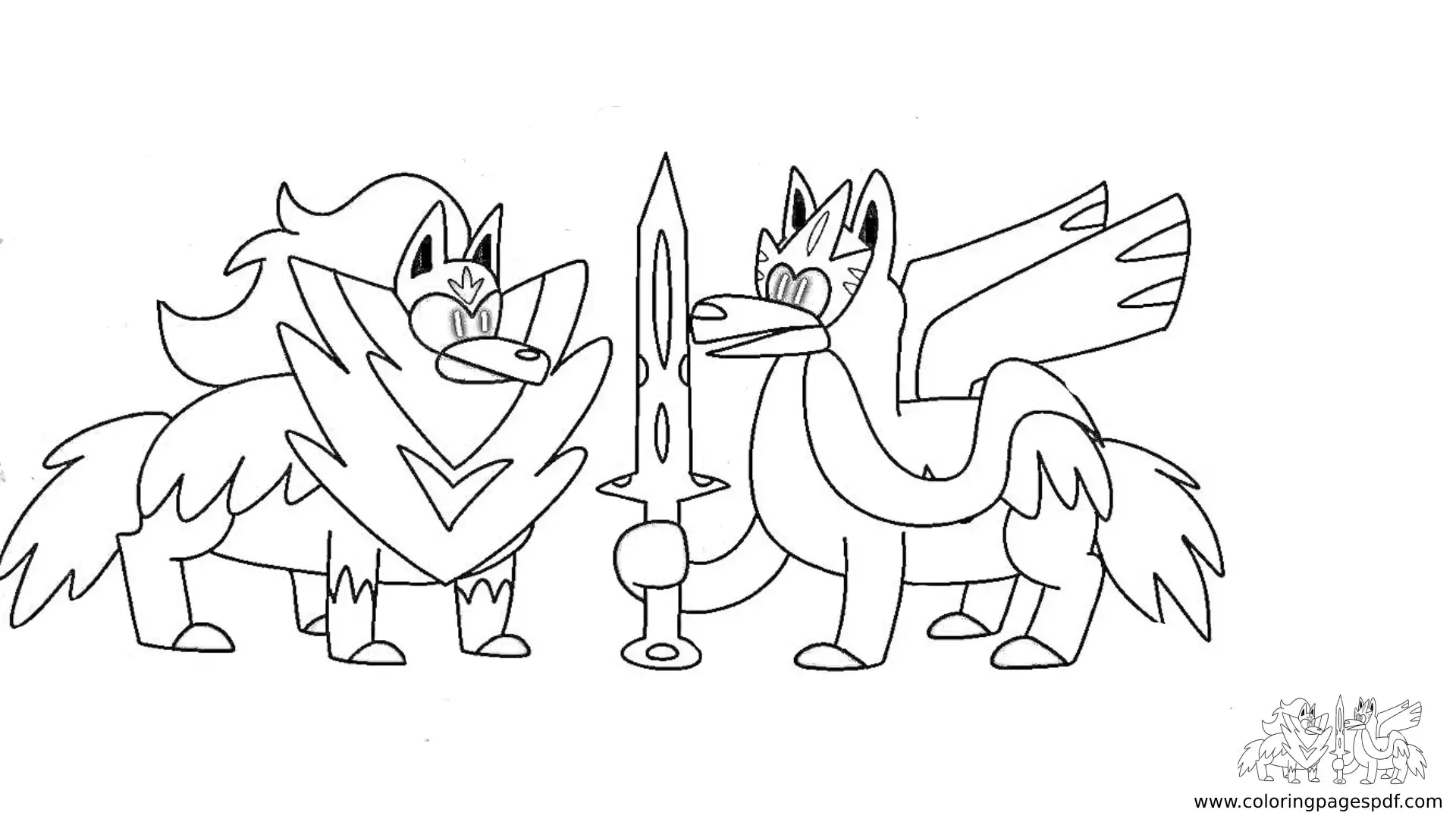 Coloring Page Of A Funny Zacian And Zamazenta