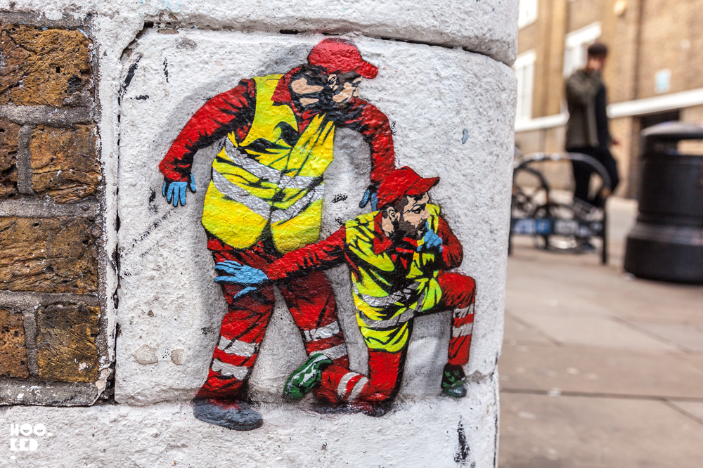 Belgian Street Artist Jaune stencil work on Brick Lane, London