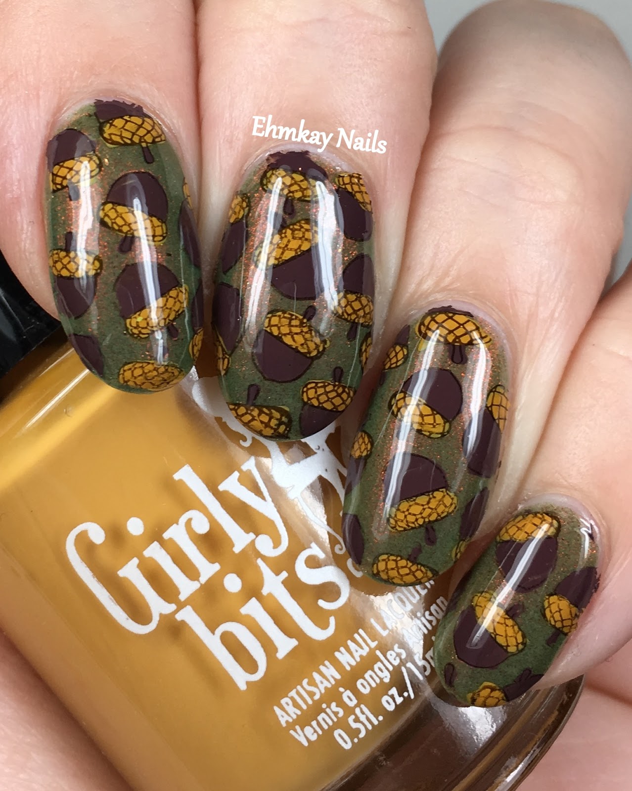ehmkay nails Acorn Nail Art Reverse Stamping with Girly Bits over