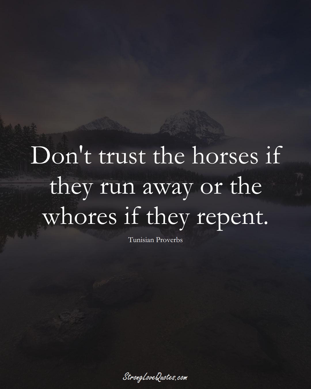 Don't trust the horses if they run away or the whores if they repent. (Tunisian Sayings);  #AfricanSayings