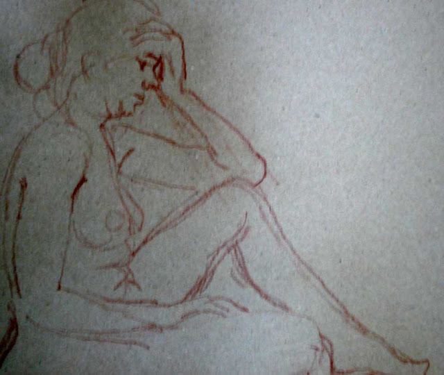 nackte, Frau, sitzend,nude woman sitting, Mädchen, Akt, Zeichnung, Rötel, drawing by Wolfgang Glechner
