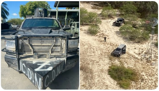 Sicarios de Las Tropas del Inferno del CDN dejan abandonada una Camioneta blindada y Camión monstruo tras enfrentarse a Militares en Tamaulipas