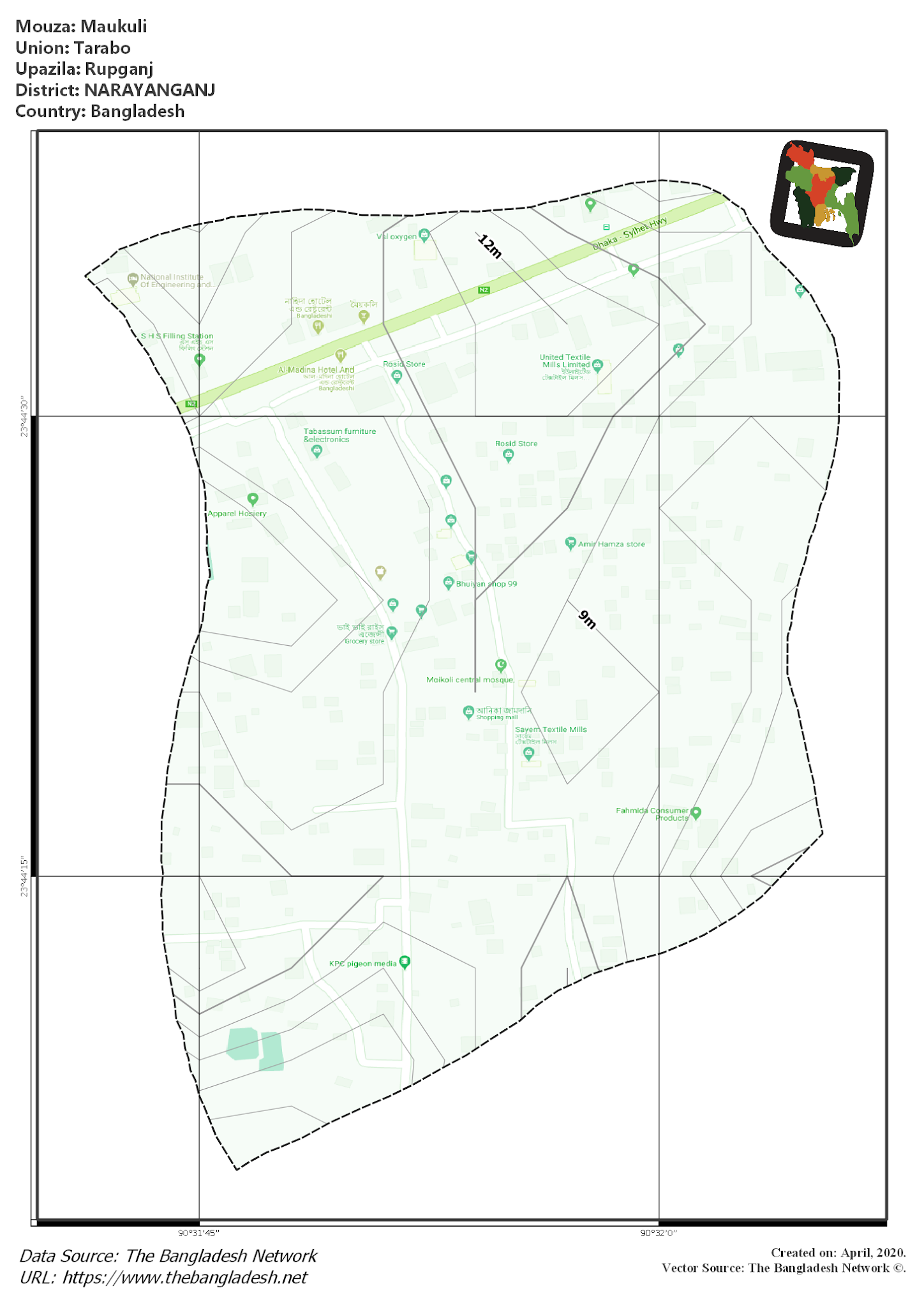 Map of Maukuli Mouza of Rupganj Upazila, NARAYANGANJ, Bangladesh.