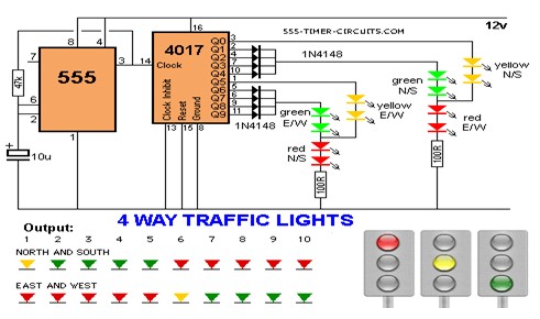 4 Way Traffic Lights Circuit | Electrical Engineering World