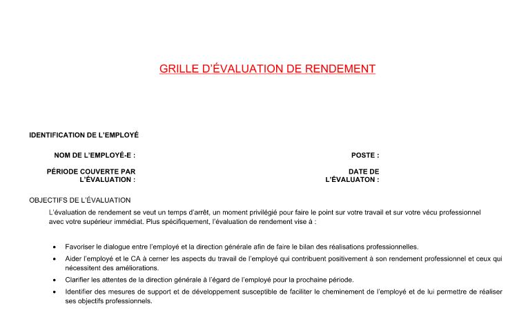 Exemple grille d'évaluation de la performance RH  Cours fsjes