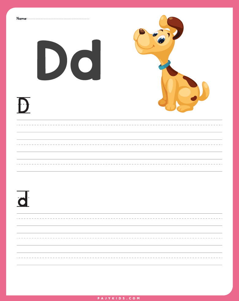 كتابة حرف d للاطفال وتدريب الطفل على كتابة الحرف D بأشكاله الكبتل والسمول، يتمكن الطفل على من كتابة الحرف من خلال تتبع النقاط والتكرار.