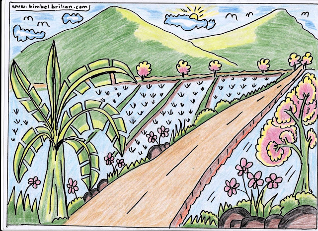 10. Gambar Jalan Persawahan, Pegunungan, Pohon Pisang