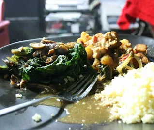 Curry Cassava Leaves Served with Ugali