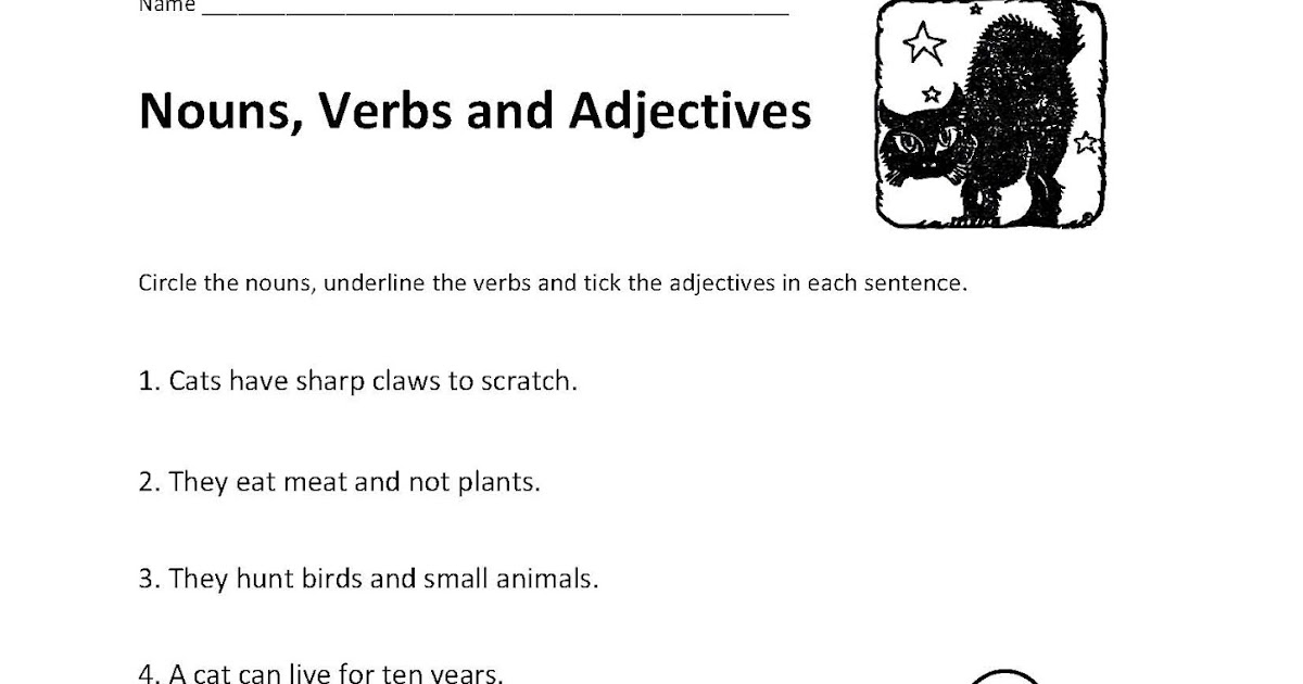 Teaching Simplified Identifying Nouns Verbs And Adjectives In A Sentence Worksheet