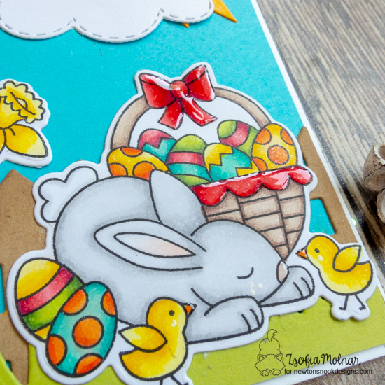 Hoppy Easter Card by Zsofia Molnar | Hop Into Spring Stamp Set, Sky Scene Builder Die Set, Land borders die set by Newton's Nook Designs #newtonsnook #handmade